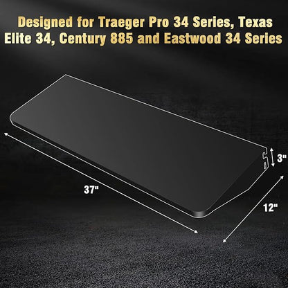 Uniflasy Grill Shelf Accessories for Traeger Pro 34, 37" x 12" Folding Front Shelf for Traeger Pro 34, Texas Elite 34 & Century 885 Pellet Grills, BAC363 Heavy-Duty