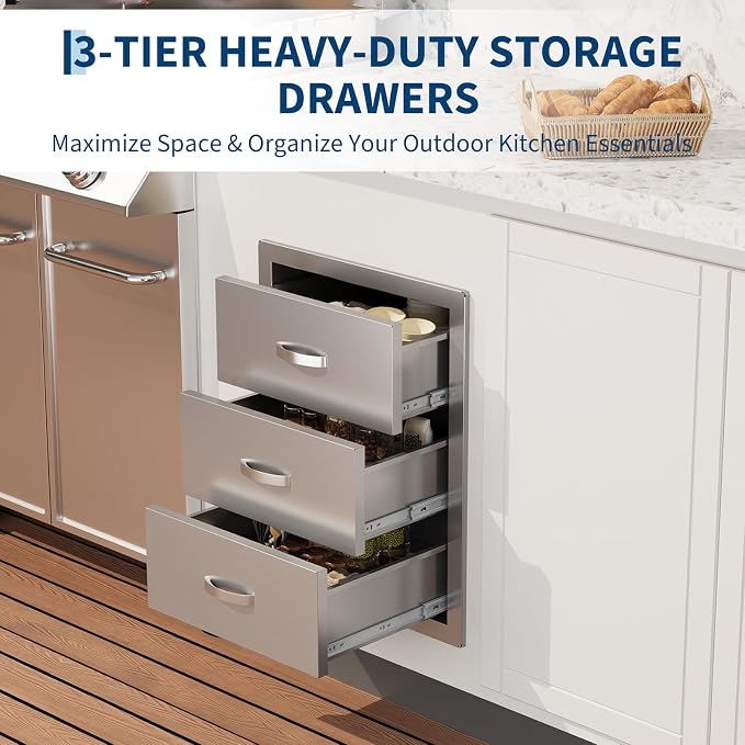 Garvee Outdoor Stainless Steel Drawer, 18Wx 23D x23H inch Smooth-Sliding, Rustproof & Weatherproof Storage, Easy Installation with Stainless Steel Handle, BBQ Drawers Ideal for Garden/Outdoor Kitchen | Weatherproof Storage Easy Installation Stainless S...