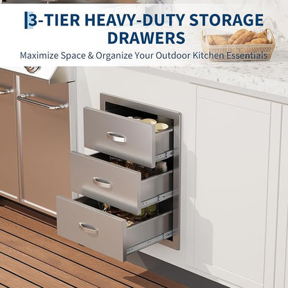 Garvee Outdoor Stainless Steel Drawer, 18Wx 23D x23H inch Smooth-Sliding, Rustproof & Weatherproof Storage, Easy Installation with Stainless Steel Handle, BBQ Drawers Ideal for Garden/Outdoor Kitchen | Weatherproof Storage Easy Installation Stainless S...