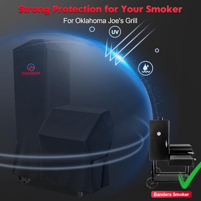 Smoker Cover for Oklahoma Joe's Bandera & Rivergrille Rustler Vertical Offset Smoker - 600D Premium Grill Cover Waterproof for Oklahoma Joe's Vertical Smoker Grill