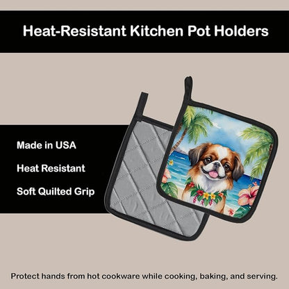 Caroline's Treasures Japanese Chin Luau Pair of Pot Holders Kitchen Heat Resistant Pot Holders Sets Oven Hot Pads for Cooking Baking BBQ, 7 1/2 x 7 1/2