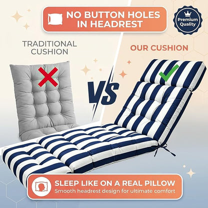 MAGIC ELEPHANT Chaise Lounge Cushion Outdoor, Memory Foam Patio Lounge Chair Cushion with Ties for Outdoor Furniture, 74 x 22 x 4 Inch (Navy Stripe)