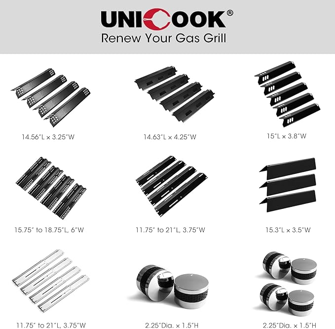 Unicook 3 Pack Adjustable Grill Heat Plate, Extend from 11.75" up to 21" Length, Gas Grill Burner Cover Replacement Parts, Stainless Steel Flame Tamers, BBQ Heat Shield Tents