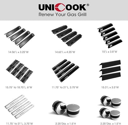 Unicook 3 Pack Adjustable Grill Heat Plate, Extend from 11.75" up to 21" Length, Gas Grill Burner Cover Replacement Parts, Stainless Steel Flame Tamers, BBQ Heat Shield Tents