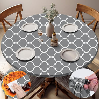 opstellen Fitted Round Tablecloth Waterproof Table Cloth Vinyl Indoor Outdoor Circle Cover for 45-54" Tables Dining Kitchen Apartment Home Party Gear Gifts Summer Fall Patio Picnic Camping Essentials