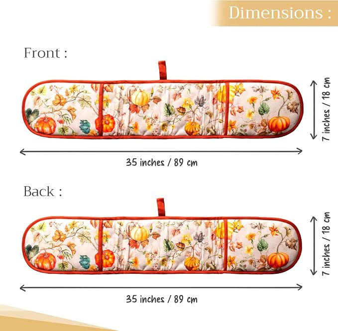 Maison d' Hermine Double Oven Mitts 100% Cotton Double Oven Glove (7"x35") | Heat Resistant BBQ Cooking Gloves with Loop Baking Kitchen Home Hotel Farmhouse Thanksgiving Christmas - Potiron
