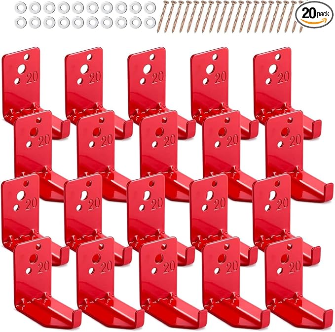 Fire Extinguisher Mount 20 Pack, Fire Extinguisher Bracket up to 66 lb, Include Screws and Gaskets, Carbon Steel Material, Easy to Install, Ideal for Workshop, Garage, or Home Use