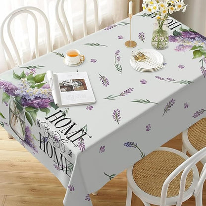 Decorative Rectangle Table Cloths Purple Lavender Leaves Home Sweet Home Tablecloth Table Cover for Dining/BBQ/Picnic/Coffee Table 52 X 70 Inches