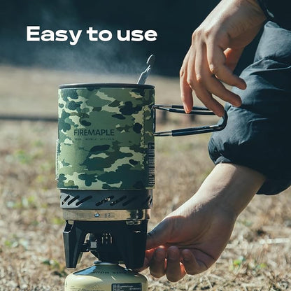 Fire-Maple Fixed Star 1 Backpacking and Camping Stove System, Camo 18oz | 30% Faster Boil with HX Base, Piezo Ignition, Safe & Durable, All-in-One Pot, Compatible with Most Canisters, Portable