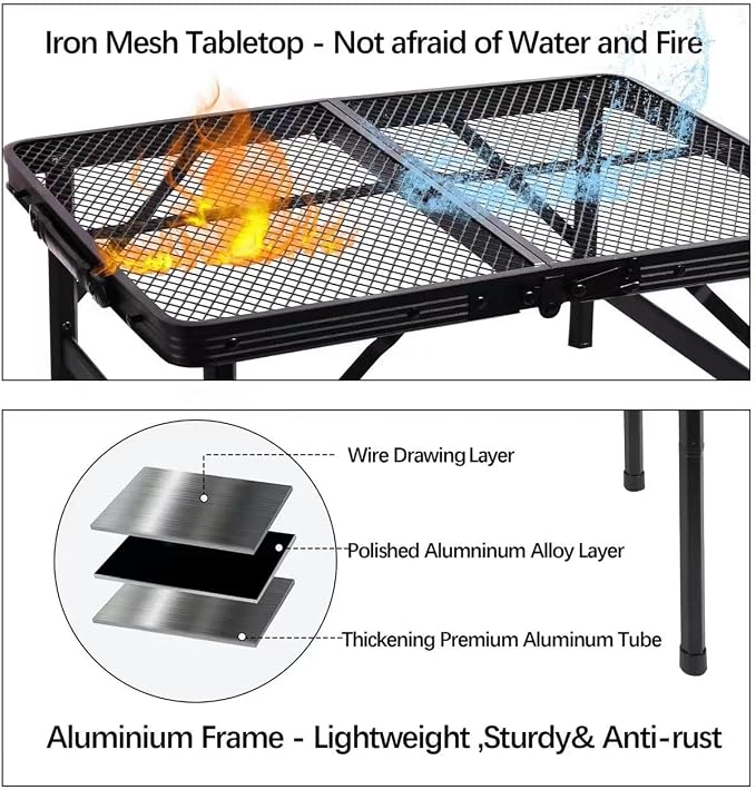 Portable Small Folding Table, Metal Camping Grill Table for BBQ, Picnic & Patio, Lightweight Foldable Outdoor Side Table, 23” x 15”