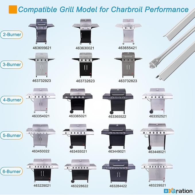 Grill Burner and Heat Plate for Charbroil Performance 5-Burner 463448021 | Grill Parts for Charbroil Grill Replacement Parts 463448021 463449021 463450022 463451022 463455021, Stainless Steel