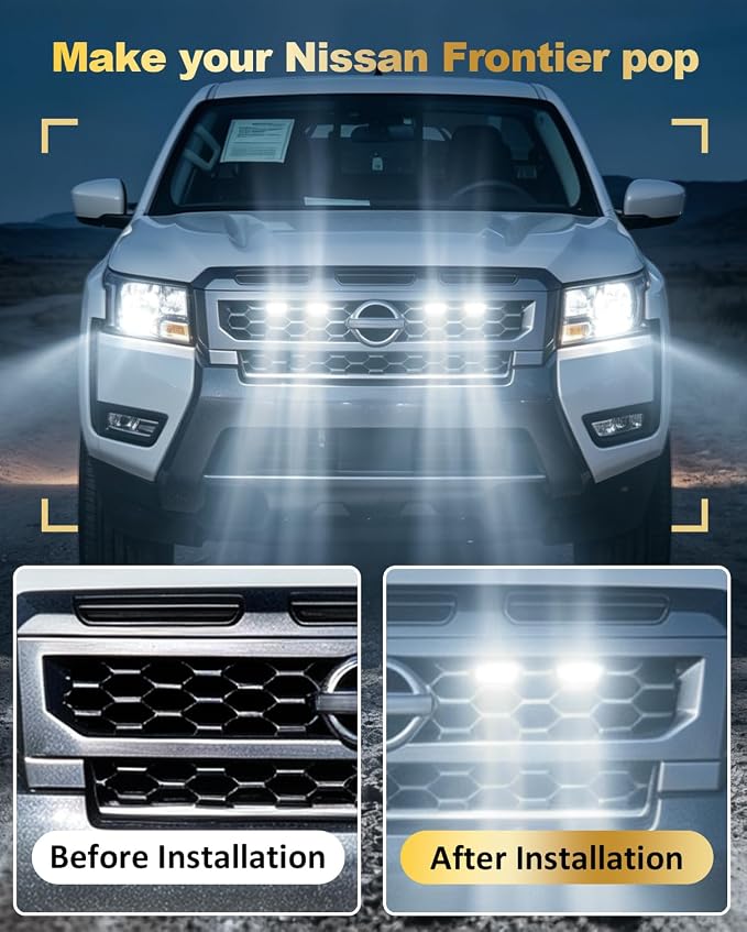 LED Front Grill Lights for Nissan Frontier 2025 2026 S SV SL, White | Frontier Raptor Grille Lights, Frontier LED Lights Upgrade, Snap-in Installation, OEM Style, Off-road Driving