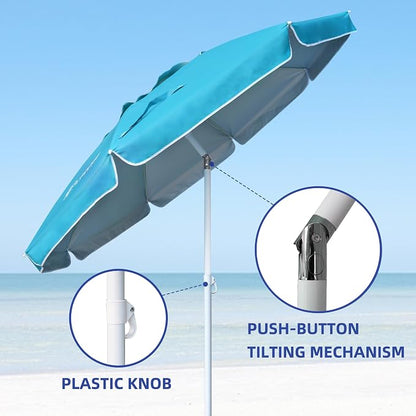 AMMSUN 6.5ft Portable Patio Beach Umbrella for Sand with Tilt, Air Vent | UPF50+ Sun Protection, Windproof Outdoor Umbrellas with Carry Bag, for Patio Beach Garden Pool Backyard, Sky Blue