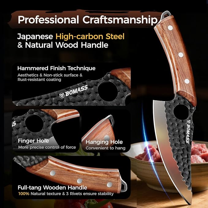 Viking Knife, Hand Forged Japanese Chef knife with Sheath | High Carbon Stainless Steel Japanese Knife, Sharp Boning Cleaver for Meat Cutting Home Camping BBQ Gifts for Men