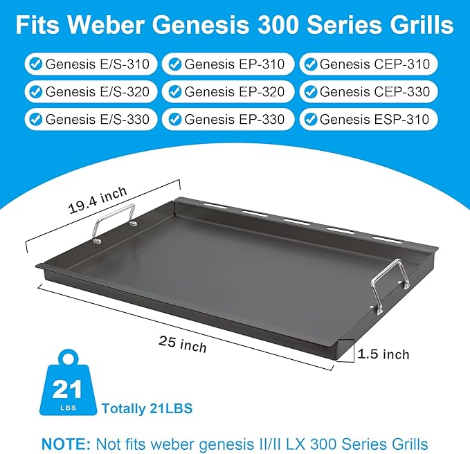 SafBbcue Genesis 300 Full Size Griddle for Weber Genesis 300 Grill Parts 7524 Flat Top Grill Insert for Weber Genesis E310 E320 E330 S310 S320 S330 EP310 EP320 EP330 Carbon Steel
