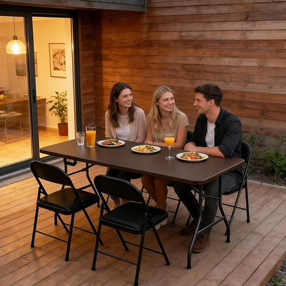 Folding Table 6FT Heavy Duty Plastic Table with Handle, Foldable&Portable, Fold-in-Half Utility Tables for Outdoor, Dining, Wedding, Events, Indoor, Picnic, Camping, Party,Brown