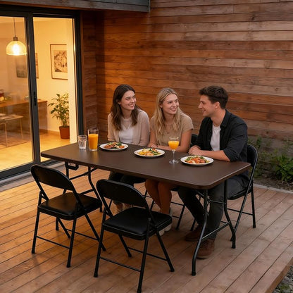 2 Pack 6ft Folding Table, Foldable Picnic Table Portable Table for Indoor Outdoor Use Heavy Duty Plastic Table Camping Table with Carry Handle for Party, BBQ, Brown