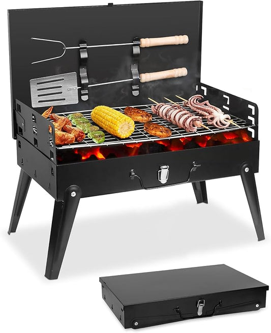 TeqHome Portable Charcoal Grill, Small Foldable Barbecue BBQ Grill Charcoal for Outdoor Picnic, Backyard, Patio and Parties, 16.7"×10"×17.7"