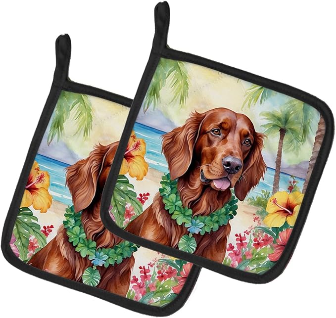 Caroline's Treasures Irish Setter Luau Pair of Pot Holders Kitchen Heat Resistant Pot Holders Sets Oven Hot Pads for Cooking Baking BBQ, 7 1/2 x 7 1/2