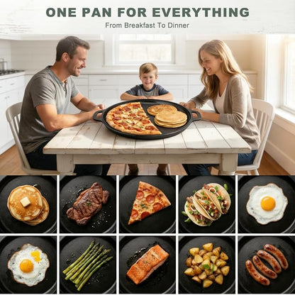 12" Nonstick Comals Para Tortillas -Cast Iron Griddle Pan, Dishwasher Safe Round Skillet with Handles for Stove Top, Oven, Grill & Camping –Versatile Flat Top for Pancakes&Meats