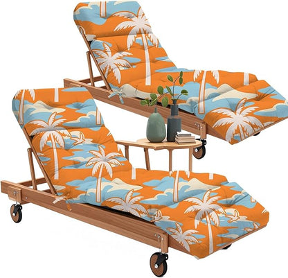 2Pcs Outdoor Chaise Lounge Chair Cushion 75.1 x 22.8 x 4.7 Inches 100% Waterproof Replacement Cotton Patio Pool Lounge Chair Cushion for Outdoor Furniture with Ties, Orange Coconut Tree