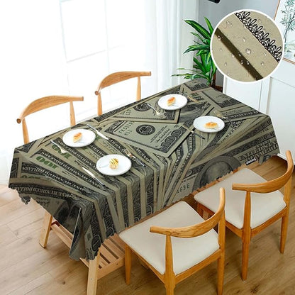 Swono US Dollar Tablecloth Money Hundreds of 100 Dollar Bills Decorative Table Cover for Home, Kitchen, Picnic, Party Banquet and Holiday Tablecloth, 52x70 Inch(4-6 Seats)