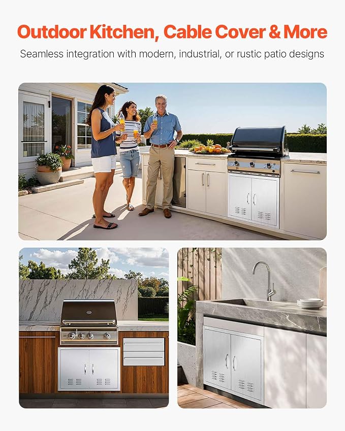 VEVOR BBQ Access Door, 30W x 21H Inch Double Outdoor Kitchen, Stainless Steel Flush Mount, Wall Vertical With Handles and Vents, for BBQ Island, Grilling Station, Outside Cabinet