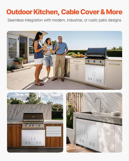 VEVOR BBQ Access Door, 30W x 21H Inch Double Outdoor Kitchen, Stainless Steel Flush Mount, Wall Vertical With Handles and Vents, for BBQ Island, Grilling Station, Outside Cabinet