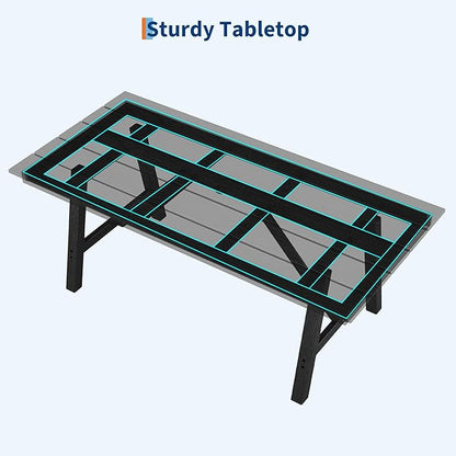 Garvee Outdoor Patio Dining Table for 4-6, 66.9" Long Outdoor HDPE Garden Dining Table with Umbrella Hole, Aluminum Frame, Triangular Legs, Waterproof, All-Weather for Backyard, Poolside, Black