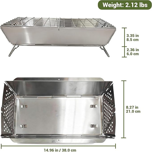 Charmline 16x9 inches Small Portable Charcoal Grill, Foldable Portable Grill, Tabletop Charcoal Grills for Camping, Picnics, Gardens and Beach Parties