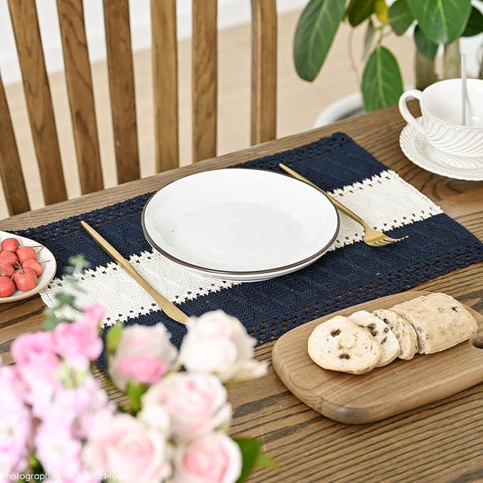 Artoid Mode Dark Blue Farmhouse Rustic Placemats Set of 6,12x18 Inch Seasonal Hollow Table Mats Party Kitchen Dining Decoration