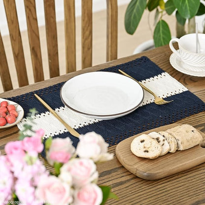 Artoid Mode Dark Blue Farmhouse Rustic Placemats Set of 4,12x18 Inch Seasonal Hollow Table Mats Party Kitchen Dining Decoration
