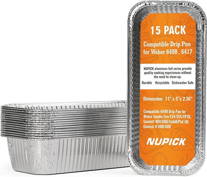 NUPICK 15 Pack Drip Pan Compatible for Weber SmokeFire EX4 / EX6 / EPX6, Genesis II 400/600, Summit 400/600 Series Grills, Fit for Weber 36” & 28” Griddle, 11.4" x 2.9" x 4.75"