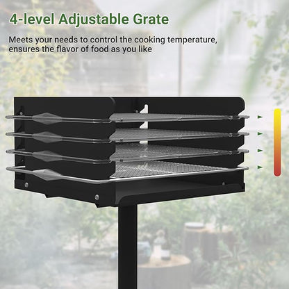 Park Grills, 256 Sq. In, Park Style Charcoal Grill, Heavy Duty In Ground Park Grill with Stainless Steel Cooking Grate and Cover for Commercial and Outdoor Cooking 16'' L x 16'' W x 8'' H