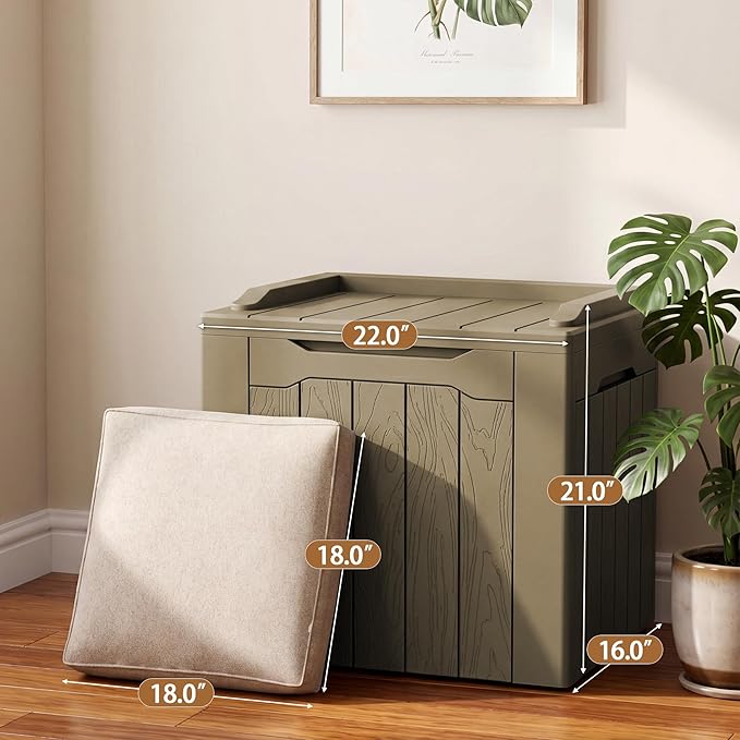 JUMMICO 31 Gallon Resin Deck Box Waterproof Indoor Outdoor Storage Boxes for Patio Furniture Cushions and Garden Tools (Light Brown)