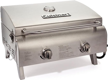 Cuisinart Chef's Style Tabletop Portable Propane Grill, 20,000 BTU Stainless Steel 2-Burner Outdoor Gas Grill for Camping, Tailgates, BBQ, Hassle-Free Setup, Twist-Start Ignition, CGG-306