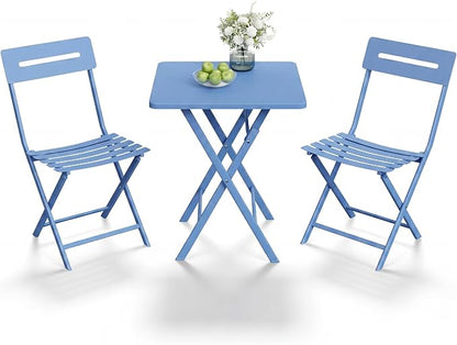Garvee 3PCS Bistro Set, Folding Patio Furniture Set w/ 2 Chairs,Solid Steel | Foldable space-saving bistro set, fully pre-assembled for instant use. Powder-coated weatherproof steel frame. Easy-clean