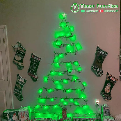 YEGUO 66ft 200 LED Green String Lights Outdoor Waterproof, Green Wire Christmas Lights Indoor, 8 Modes Twinkle Lights for Christmas Tree Plug in with Timer Memory