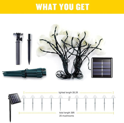 JMEXSUSS 2 Pack Solar String Lights Outdoor, 20 LED 36ft, Mushroom | Outdoor Waterproof, Warm White, 8 Modes Solar Pathway Lights for Outside Garden Patio Yard Decorations