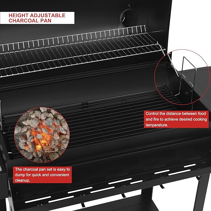30-Inch Charcoal Grill with Side Table and Front Storage Basket, Outdoor Cooking Grill with 627 sq.in. Cooking Space, for Backyard, Patio and BBQ Party, CC-AMZ-1830T, Black