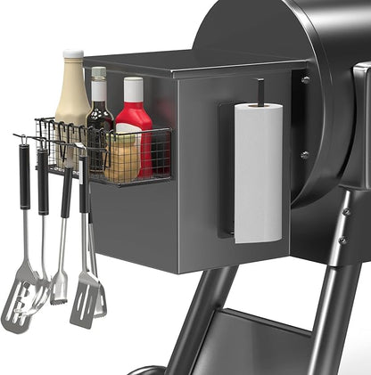 1 Pack Magnetic Storage Bin and Paper Towel Holder for Traeger Smoker Grills, Suit for Traeger Ironwood 885, Pro Series 34, Pro Series 22, Pro D2 575, Pro 780, Ironwood 650, Z-Grills, Pit boss