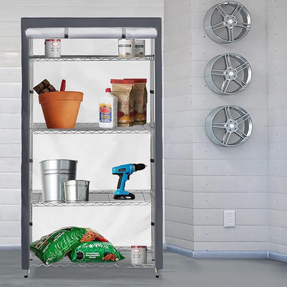 Waterproof Shelf Cover,600D Heavy Duty Dustproof Storage Wire Rack Covers,Outdoor Shelving Covers for Wire Shelves with Zipper 48''x20''x72'',Grey