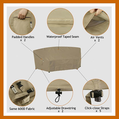Curved Patio Furniture Cover for Outdoor Sectional Sofa, 96"(65") Reinforced Waterproof 600D Patio Couch Covers, Lawn Outside Garden Furniture Winter Protective Cover