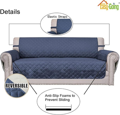 Easy-Going Reversible Couch Cover, 3 Cushion Sofa, Large, Dark Blue/Ivory | Machine Washable Slipcover For Dogs, Water Resistant Furniture Mat For Living Room, Non-Slip Sofa Cover, Pet Friendly