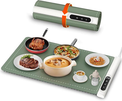 Newise Graphene Warming Mat for Food - Fast Full Surface Heating Electric Warming Tray, Portable Food Warmer for Parties Buffet with 6 Temperature and Timer Settings, Gifts for Mom Wife, Green