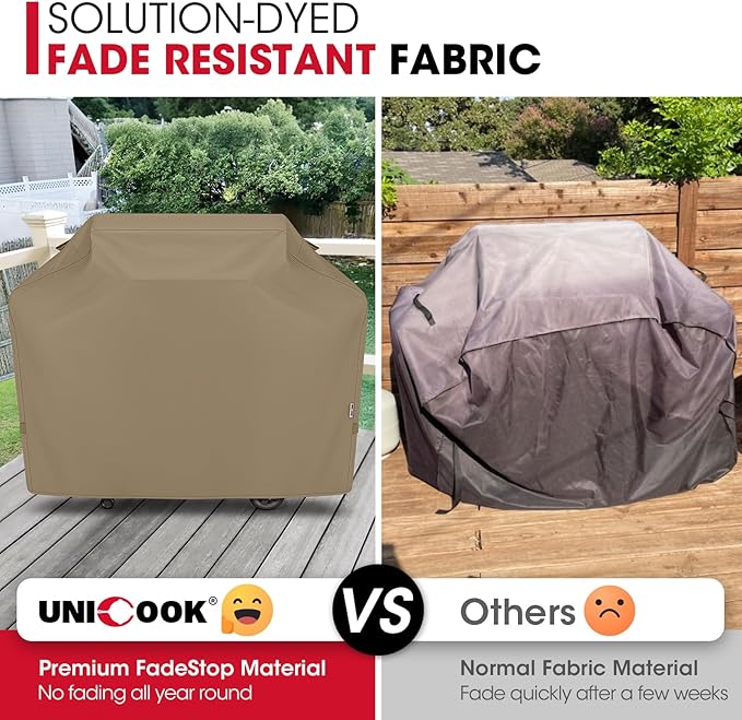 Unicook 50 Inch Grill Cover for Outdoor Grill, Gas BBQ Cover with Sealed Seam for Weber Charbroil Nexgrill etc, Heavy Duty Waterproof Fade Resistant, Neutral Taupe