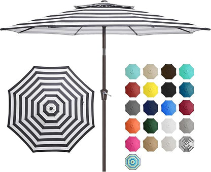 JEAREY 9' 2-Tiers Patio Umbrellas Outdoor Table Market Umbrella w/Push Button Tilt/Crank, 8 Sturdy Ribs, UV Protection Waterproof Sunproof(Black Striped)