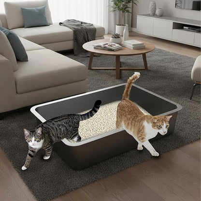 Stainless Steel Sifting Litter Box for Pine Pellets,Sifting Cat Litter Box for Wood Pellets,Large Sifter Litter Pan System with Litter Liners and Scoop-17.72'' L x13.78'' W x6''H