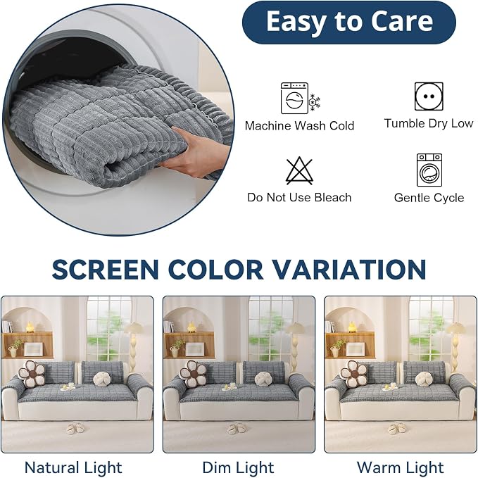 OstepDecor Couch Cover for Dogs, Washable Non Slip Sofa Cover for Pets | Soft Couch Covers for Sofa, Loveseat and Sectional, Furniture Protector Against Pet Hair & Dirt (27.6" x 70.9", Blue Grey)