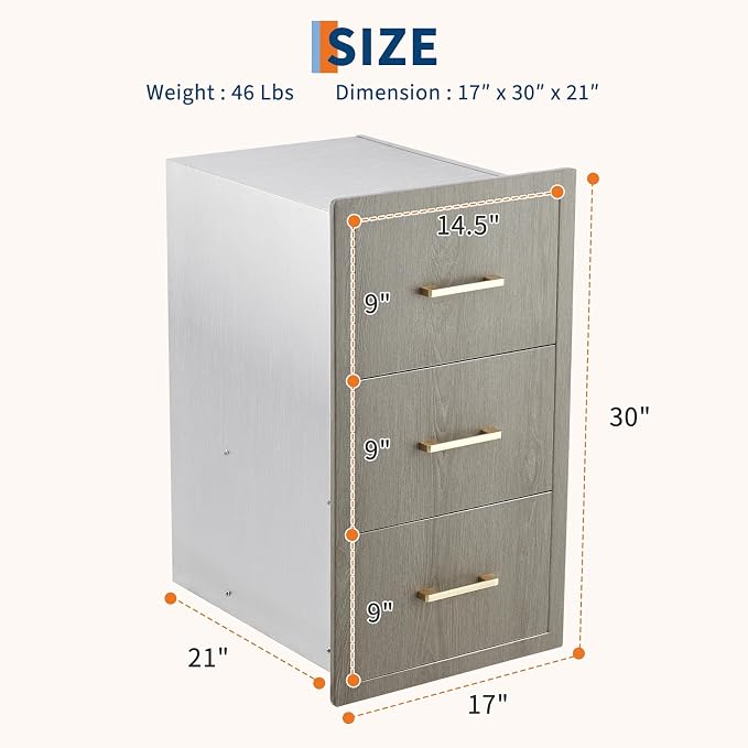 PeakPursuit Stainless Steel Outdoor Kitchen Drawers - Heavy Duty Weather-Resistant with Built-in Paper Towel Holder, Flush Mount for BBQ Island & Grill Station, 17" W x 30" H x 21" D